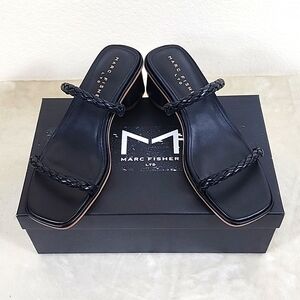 Marc Fisher Thoral Black Leather Slip On Sandals